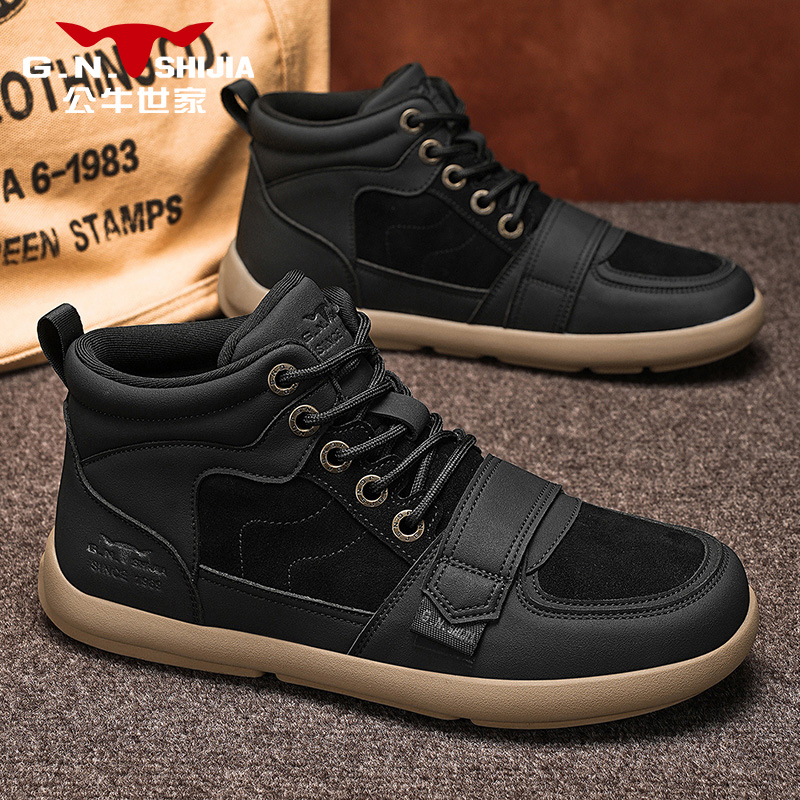 公牛世家男鞋2025秋冬新款舒适款软底反绒复古工装中帮休闲马丁靴