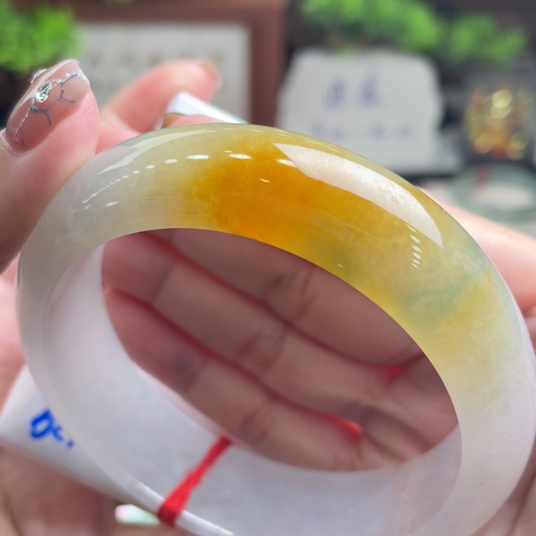 翡翠未镶嵌手镯60.4宽版清新柠檬黄 