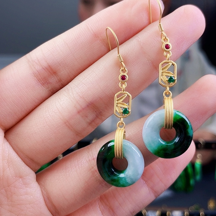 翡翠耳饰银S925镶嵌饰品