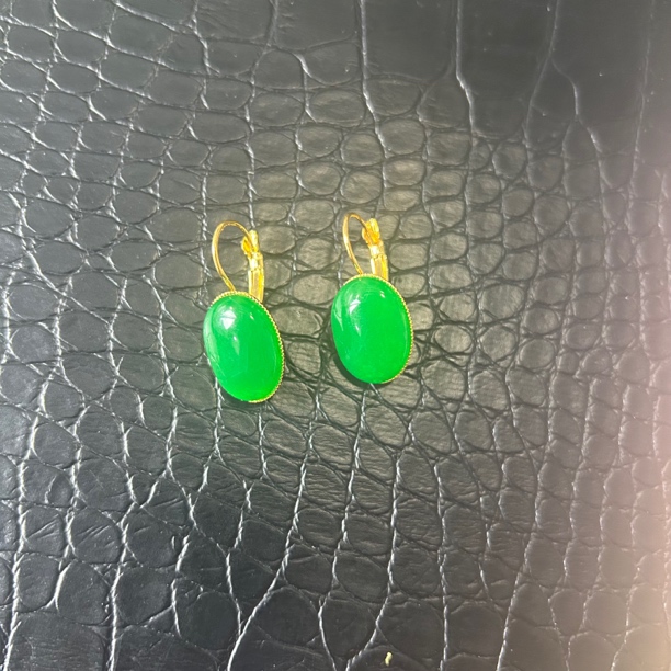 翡翠蛋面耳扣气质绿色933