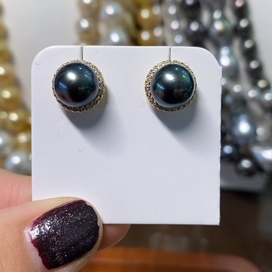 海水珍珠耳饰银S925镶嵌9