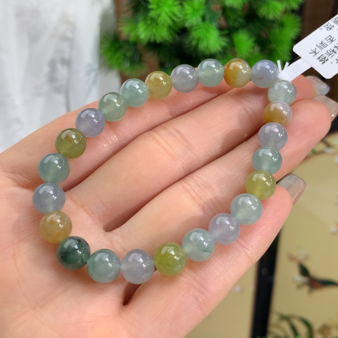 翡翠手链未镶嵌冰胶多宝手链卡7.8m m