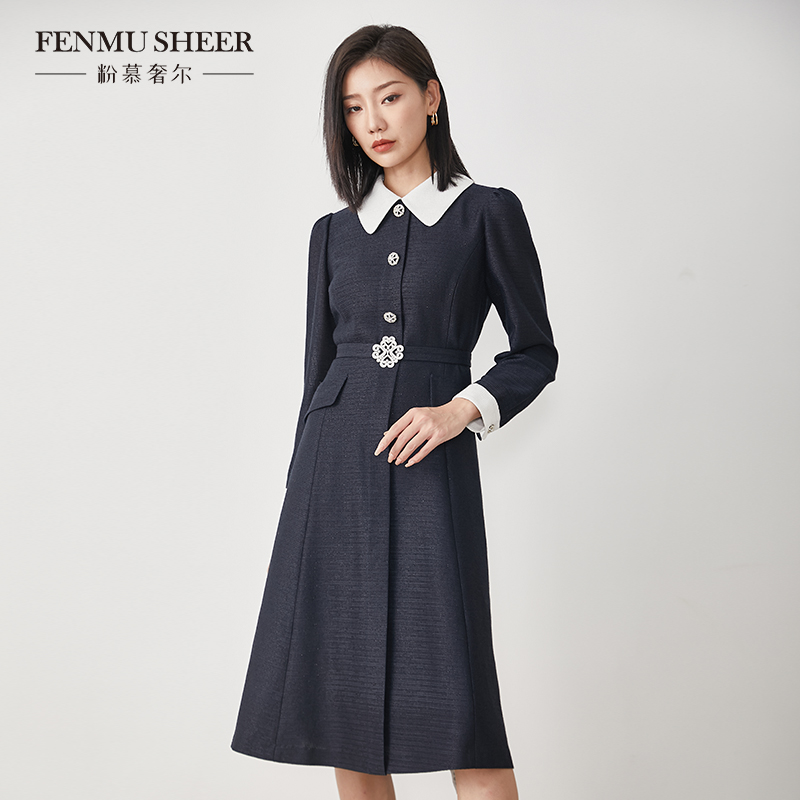 【达人专属】粉慕奢尔时装周走秀『伯爵夫人』撞色轻奢连衣裙-D1755