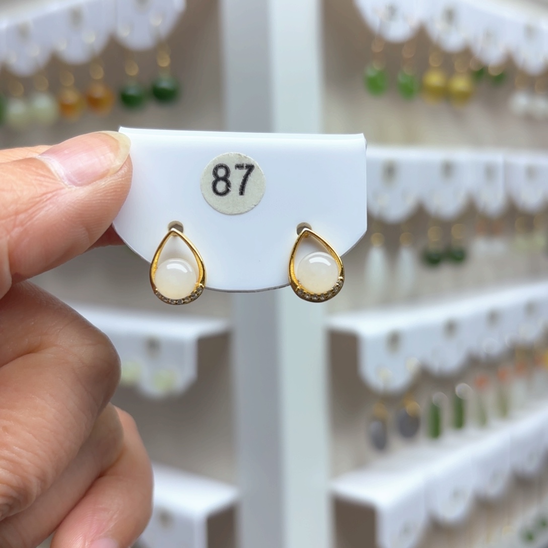 和田玉耳饰银S925镶嵌