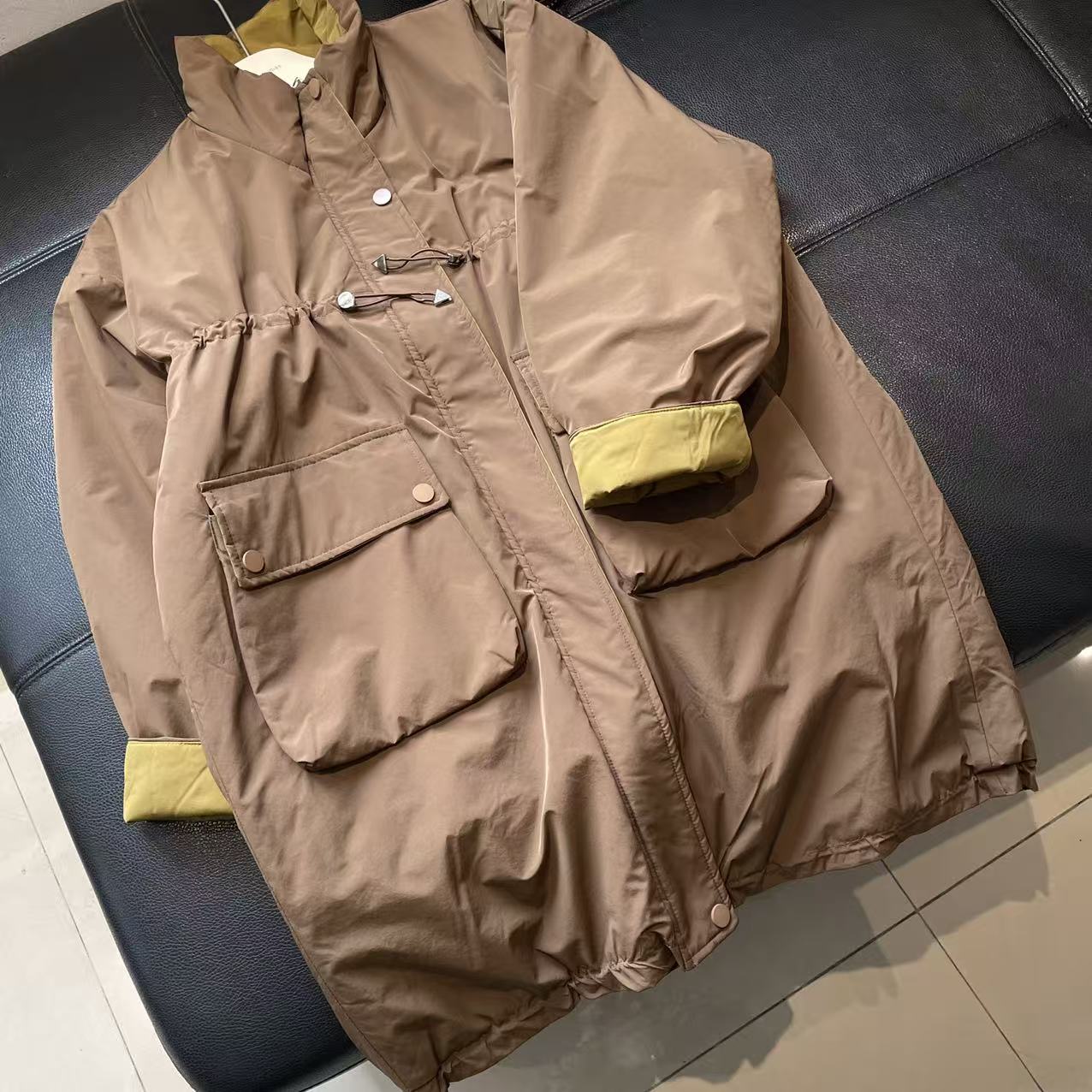 CS630冬装新款拼色长款棉衣棉服女士