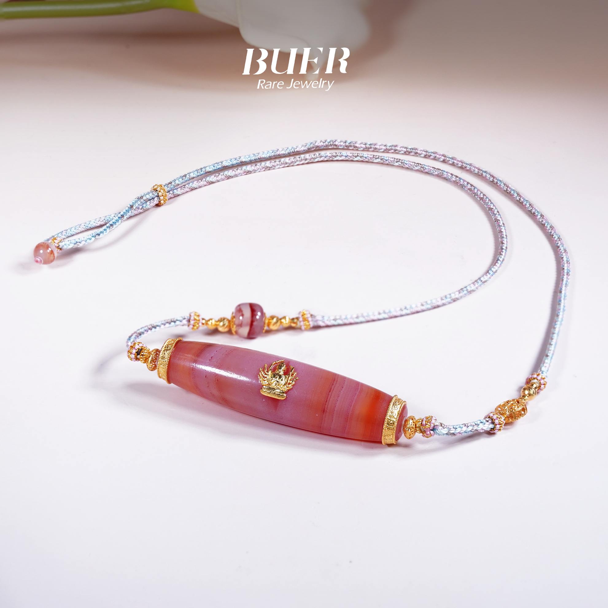 【不二】粉糯珠珠18K镶准提F母项链 （多样性发）