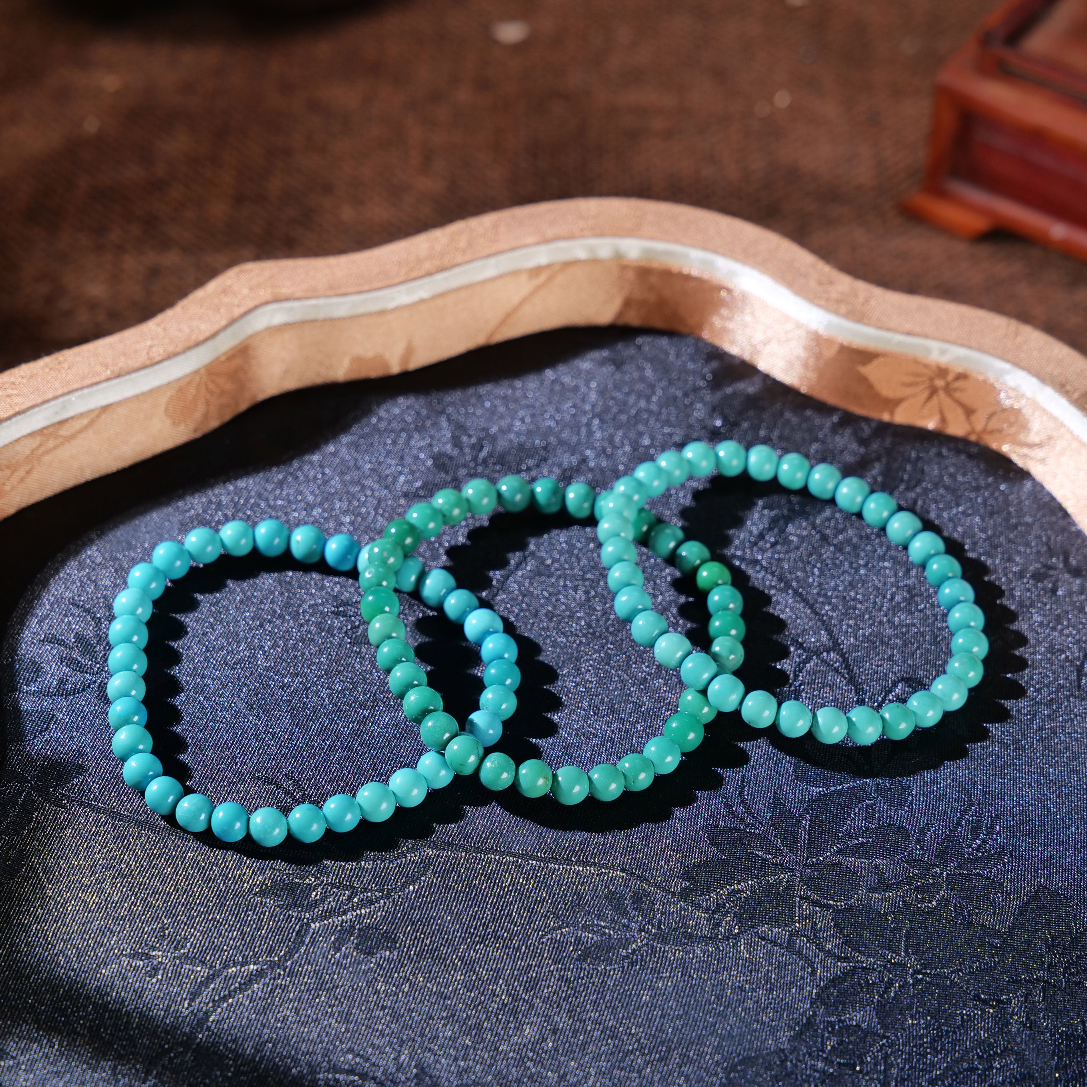 【小雨来了】高瓷5mm绿松石瓷蓝手链 绿松手串 文玩 多样性发一件