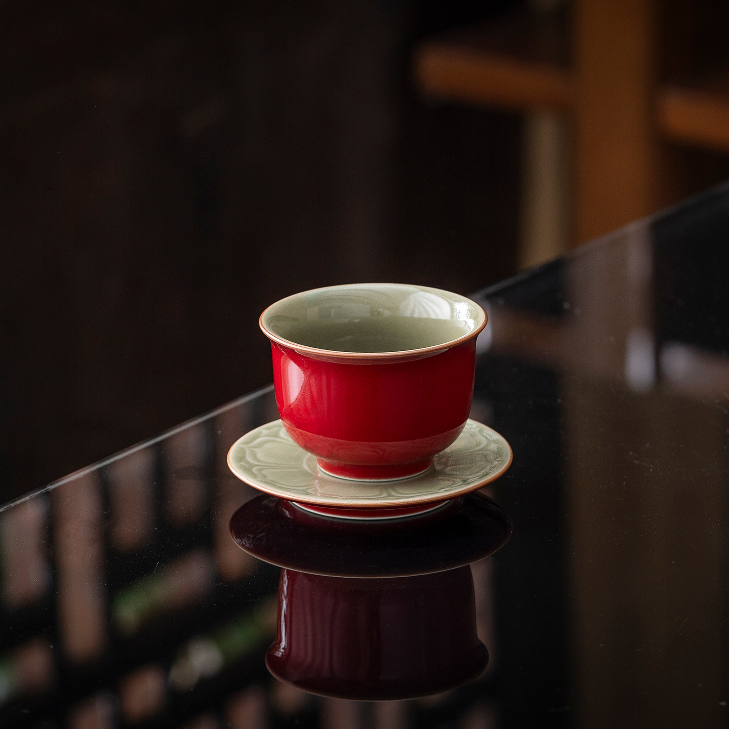 故宫红秘色瓷茶杯主人杯个人专用品茗杯单杯陶瓷茶盏杯子功夫茶具