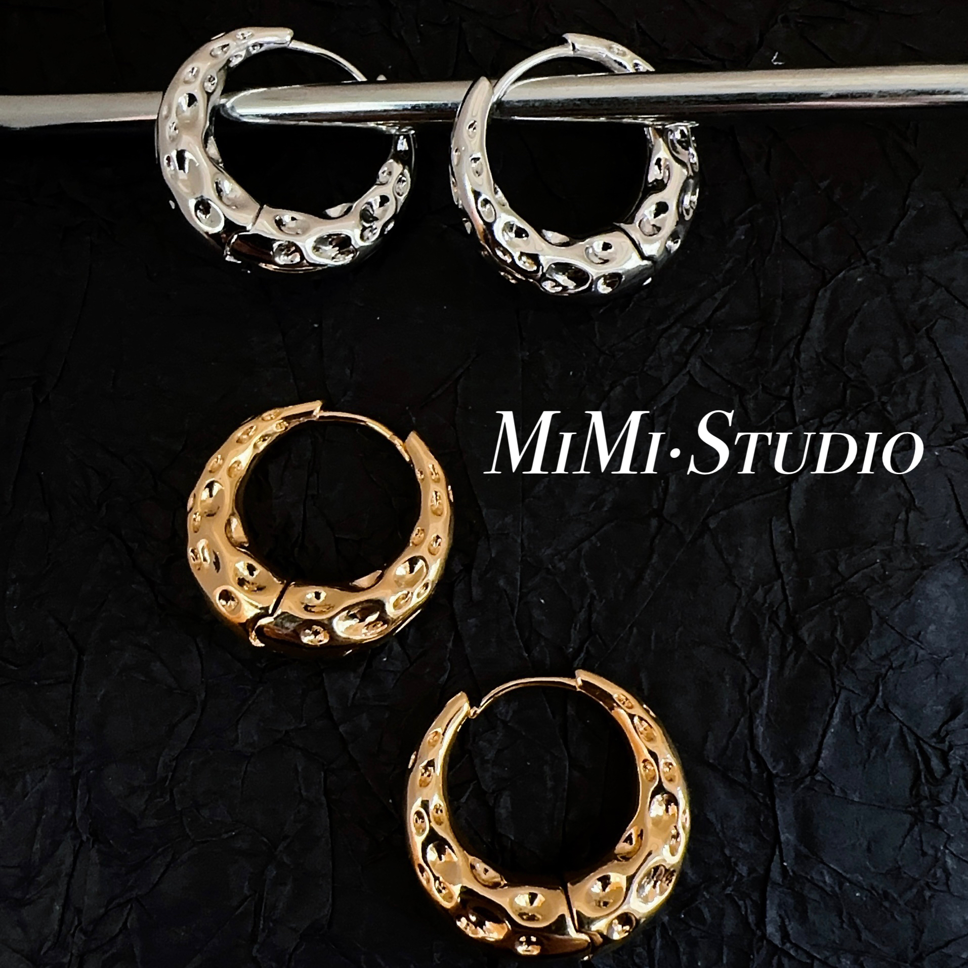 铜合金耳饰 经典复古肌理纹百搭耳扣