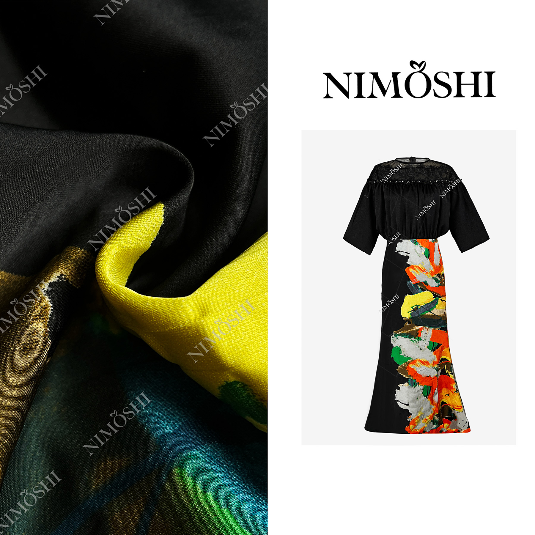 【莎总专属】原创法式轻奢高级晕染印花高腰气质显瘦连衣裙Q2198