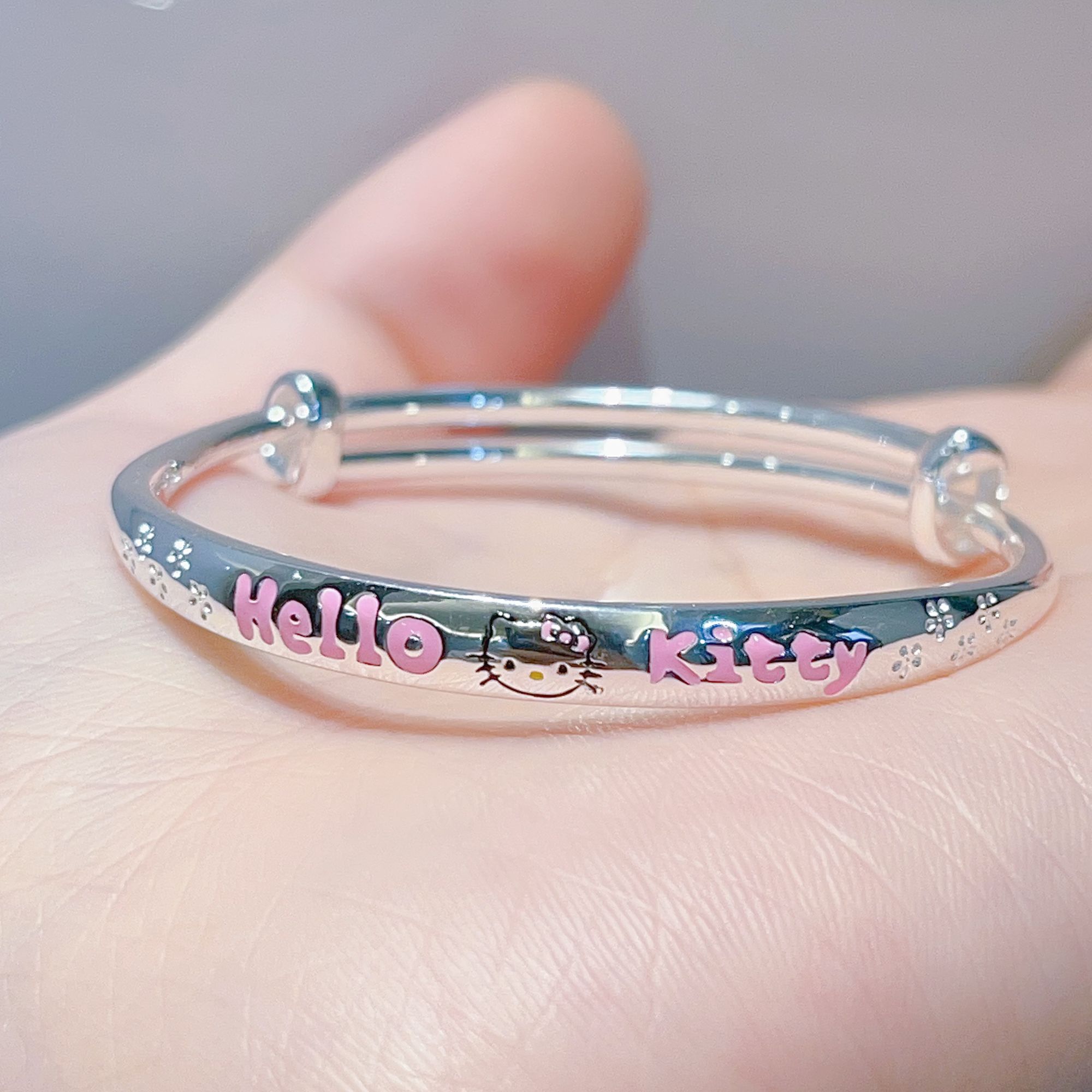 足银手镯 足银999.9 凯迪猫手镯宝宝卡通粉色猫咪纯银镯儿童手镯