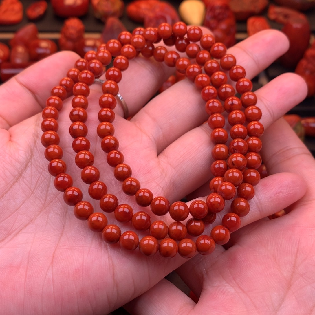 南红玛瑙未镶嵌川料原矿高品佛珠5.8mm