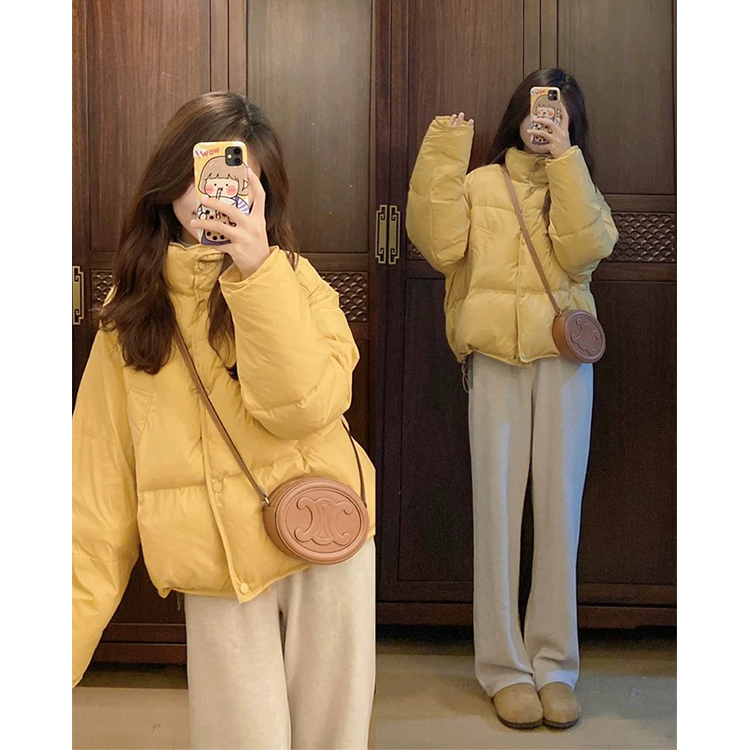 白鸭绒短款羽绒服女秋冬2024新款时尚高级感超好看小众设计感黄色