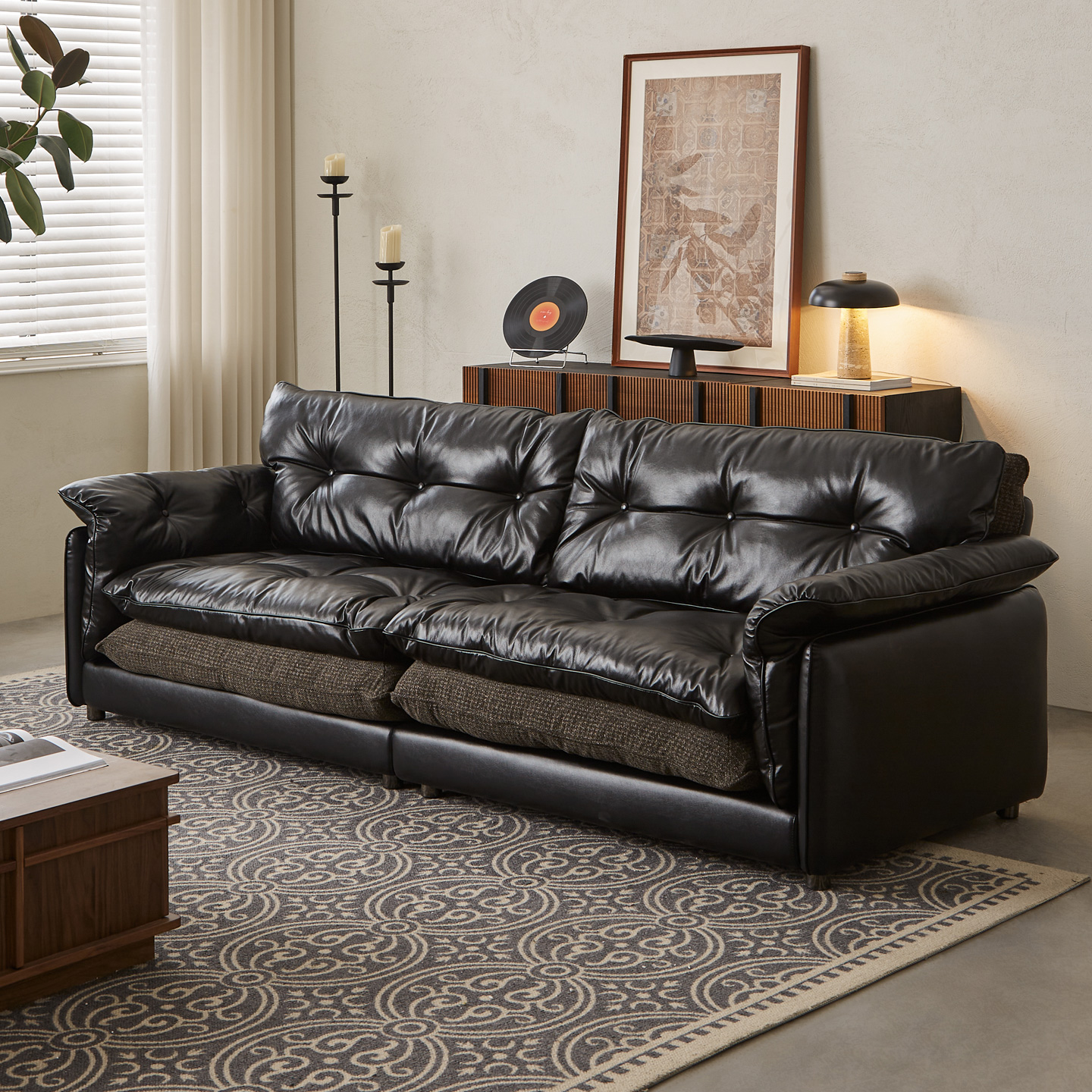 木陌家具歌德沙发法式复古客厅小户型直排中古风皮布两用黑色沙发