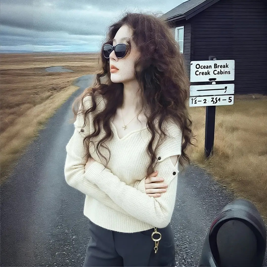 冬季韩里韩气穿搭轻奢高级感巨好看洋气减龄小众不撞款米白针织衫