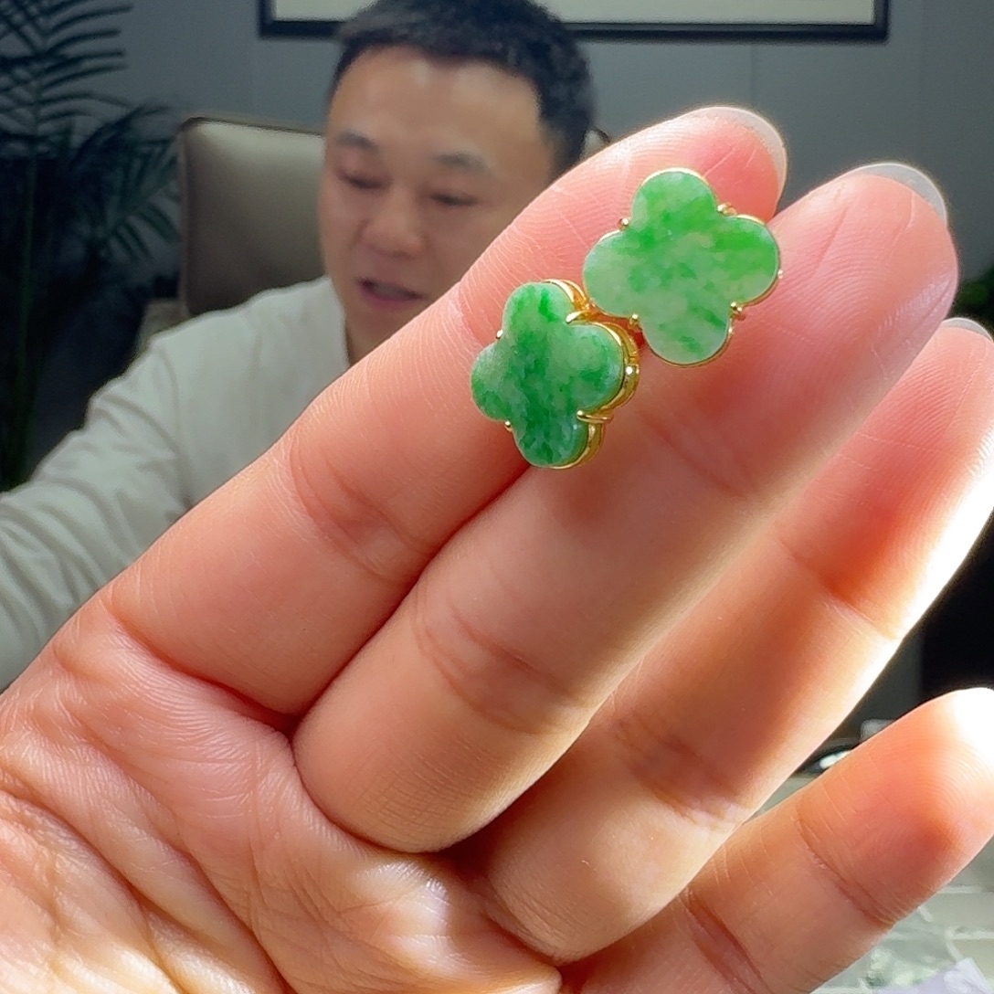 翡翠银S925镶嵌耳饰多样性发货其一