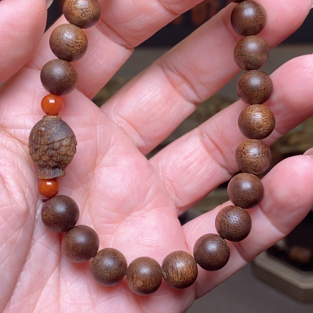 沉香手串越南芽庄白棋楠玉化08➕鱼沉香木雕