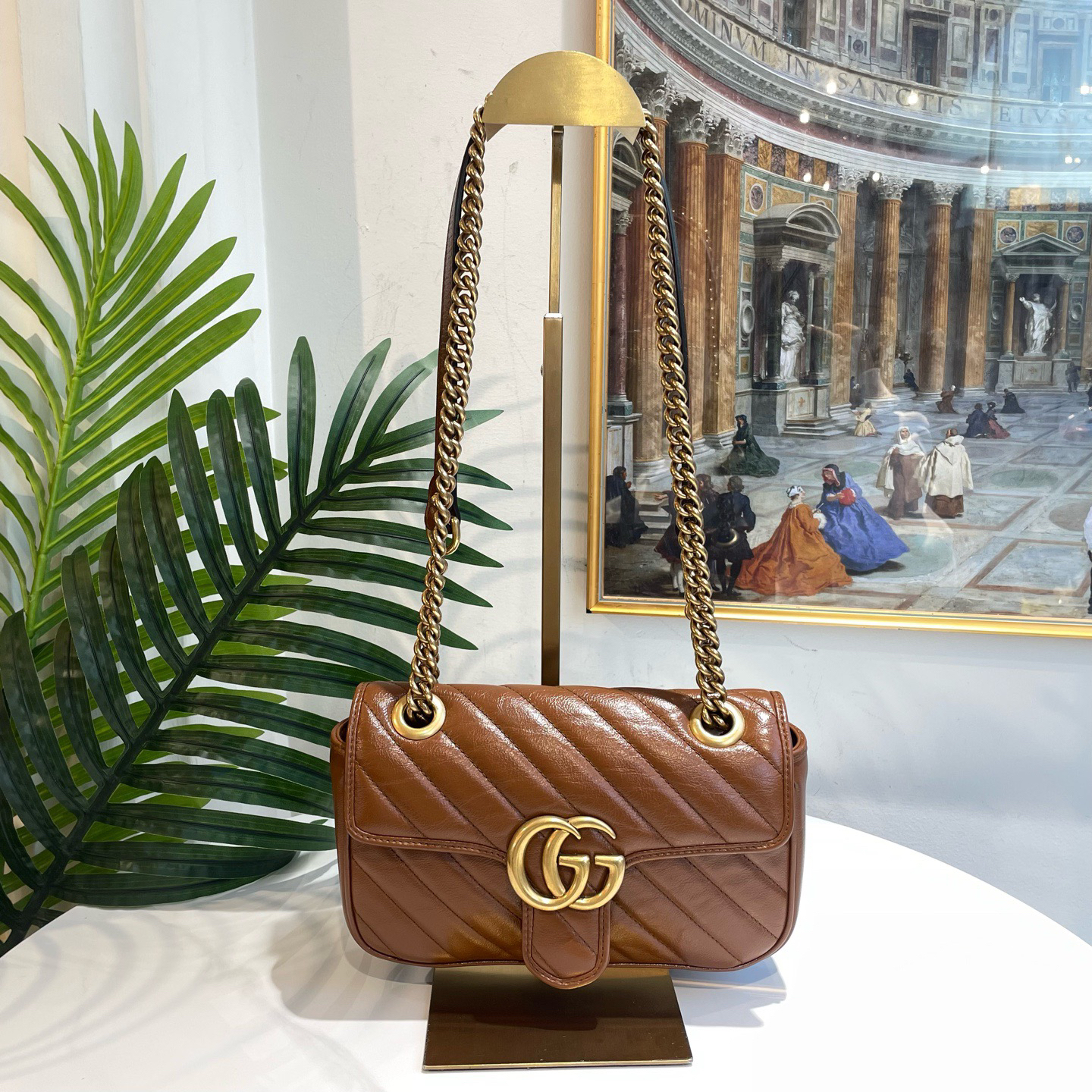 95新 GUCCI/古驰 多宝二奢/63963/焦糖色22马蒙 037标