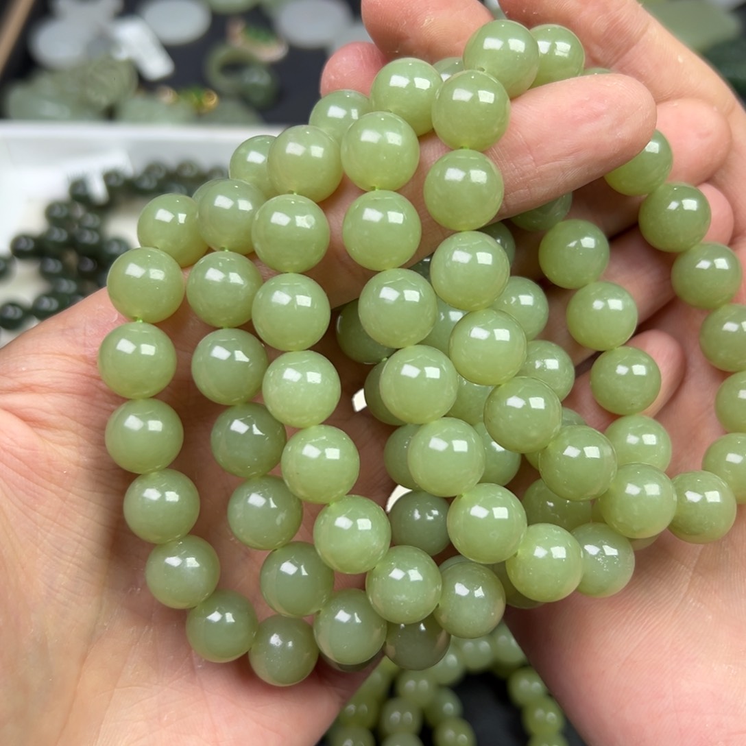 和田玉手链未镶嵌青黄口卡12多样性拍一发一