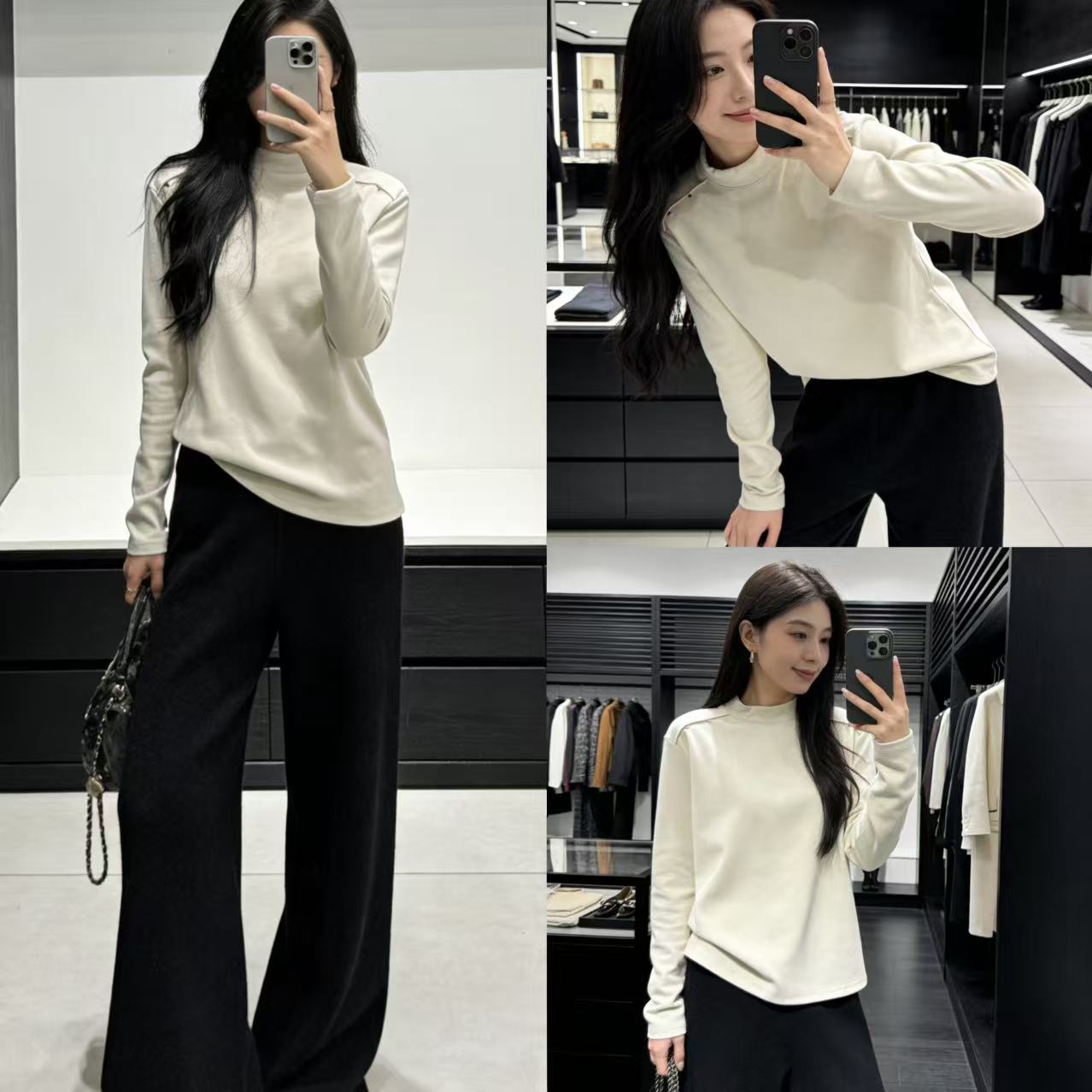 HK 胸94-160长57净版钉珠鱼骨设计亲肤保暖T恤上衣 4729