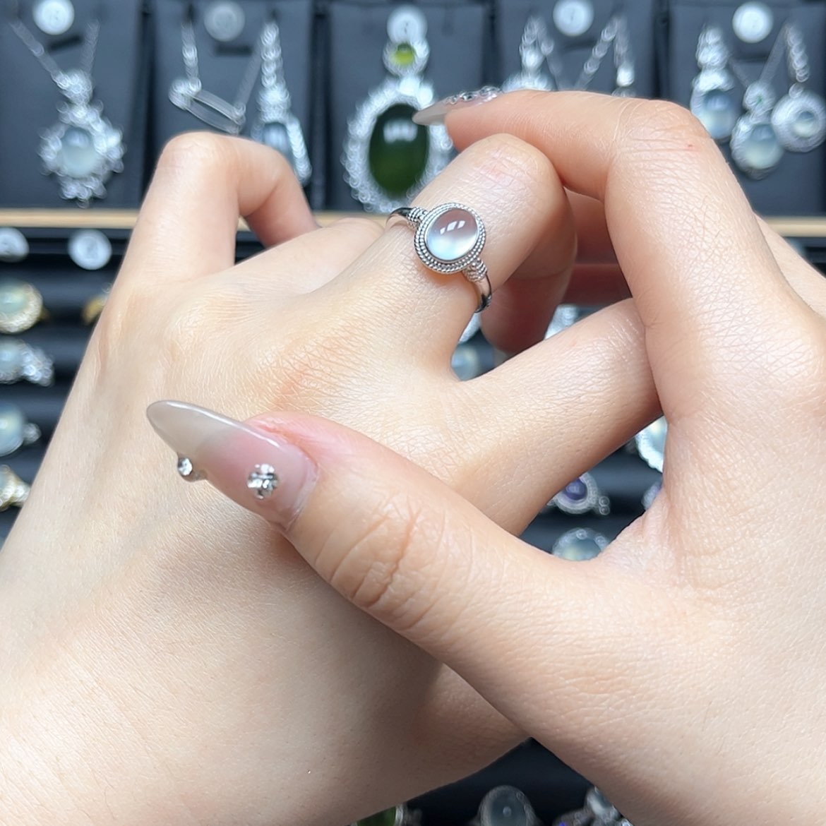 【闪购商品】岫玉戒指银S925镶嵌岫玉