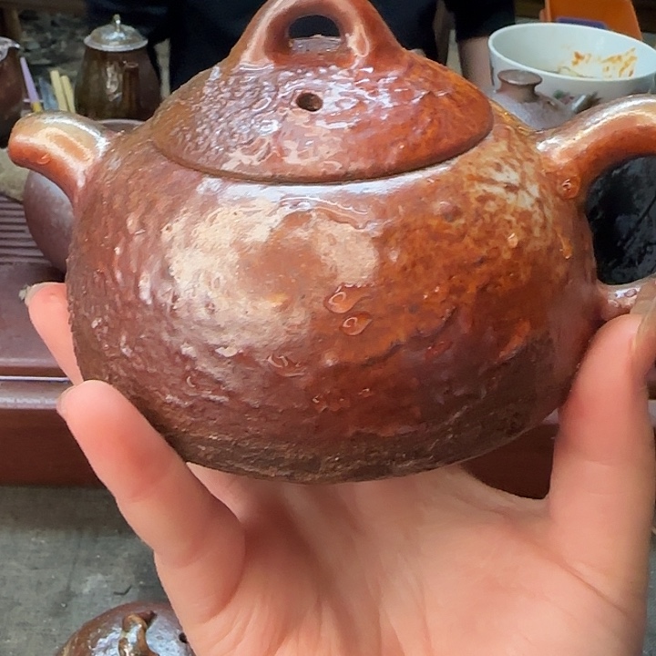 紫砂柴烧半月壶壶