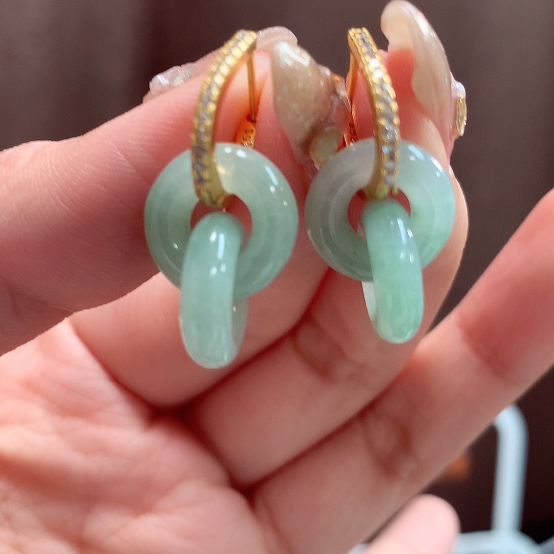 翡翠耳饰银S925镶嵌天然翡翠