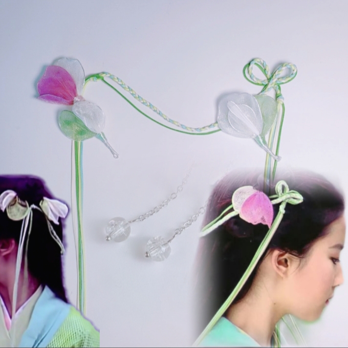 仙剑奇侠传赵灵儿同款头饰甜美网纱花瓣蝴蝶结手工发绳发饰