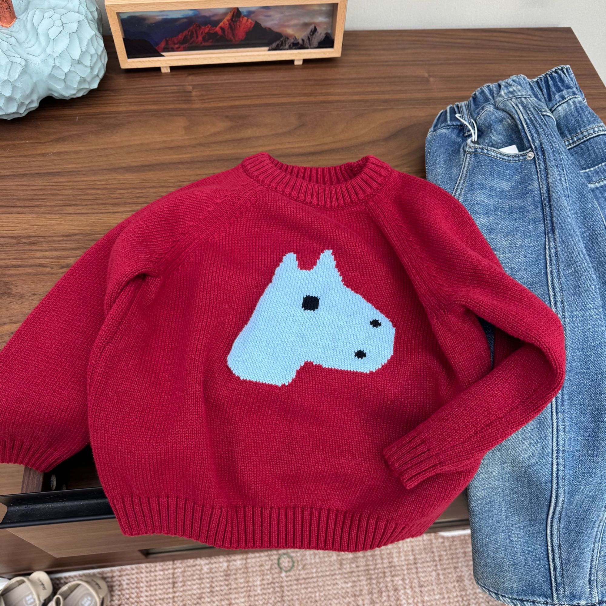 vilimama2025冬款马年红色100棉针织衫套头毛衣打底D55158