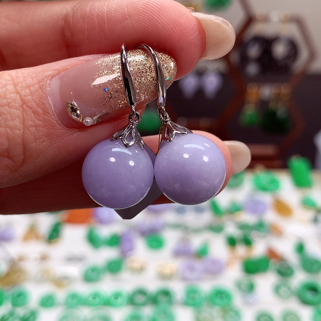 翡翠耳饰18K金镶嵌天然翡翠