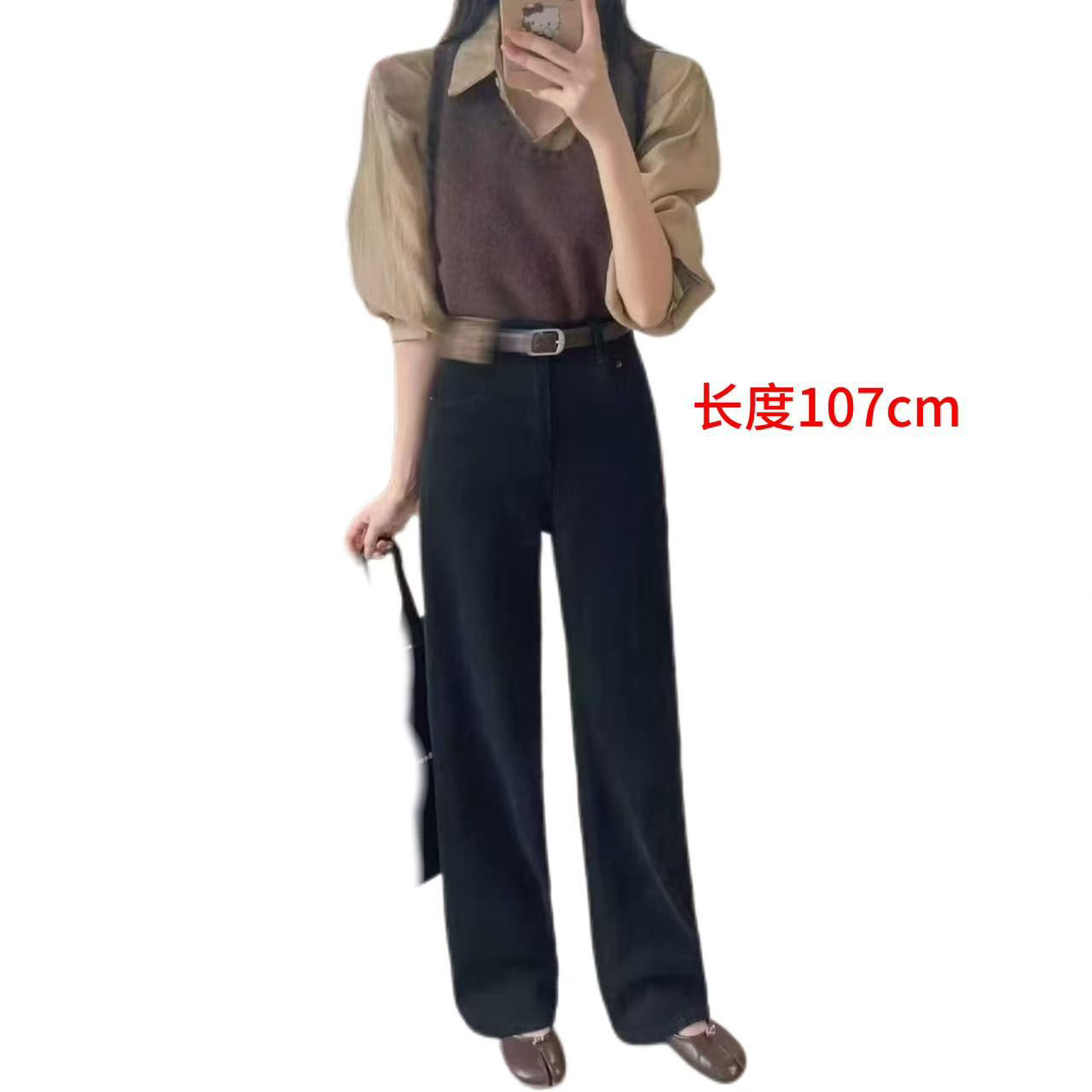 秋季新款窄版宽松牛仔直筒裤显高显瘦百搭拖地裤