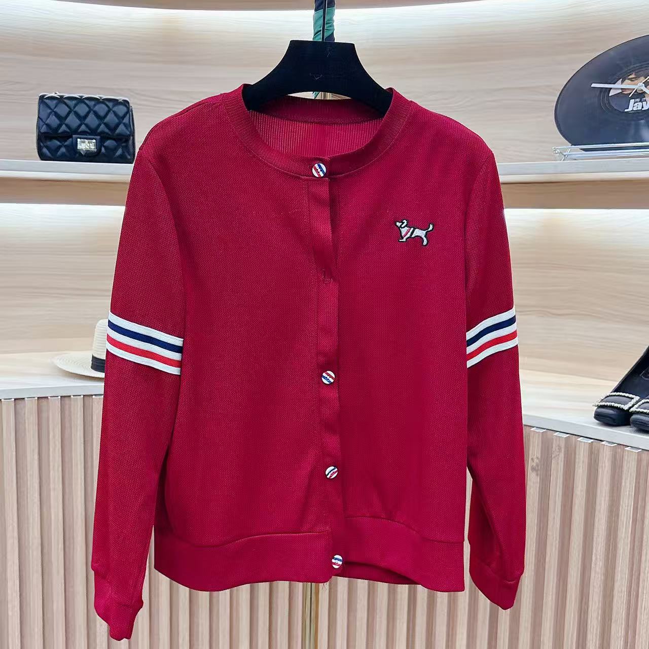 ff3215圆领针织秋冬开衫上衣长袖毛针织衫常规款宽松拼色