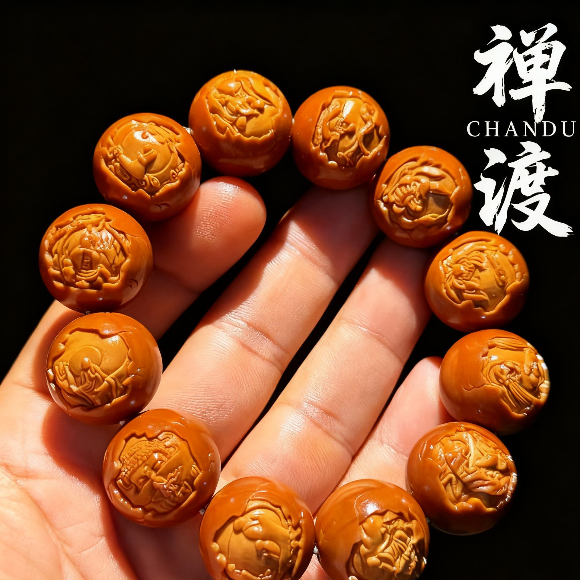 禅渡-CHANDU【镶嵌无相佛】正圆镶嵌雕刻树王料橄榄核老料手串