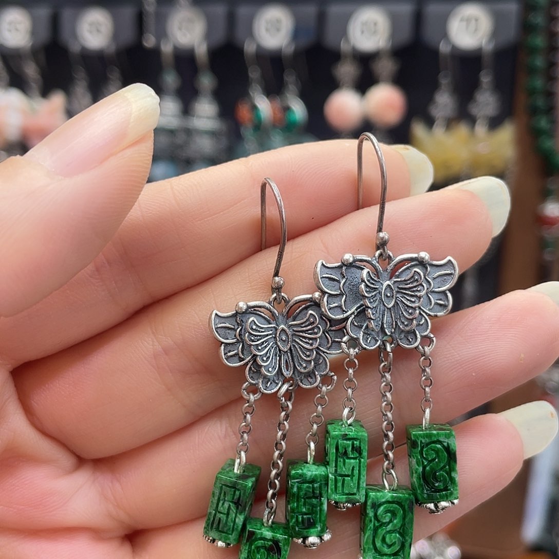 翡翠银S925镶嵌耳饰姹***?611gbnhh