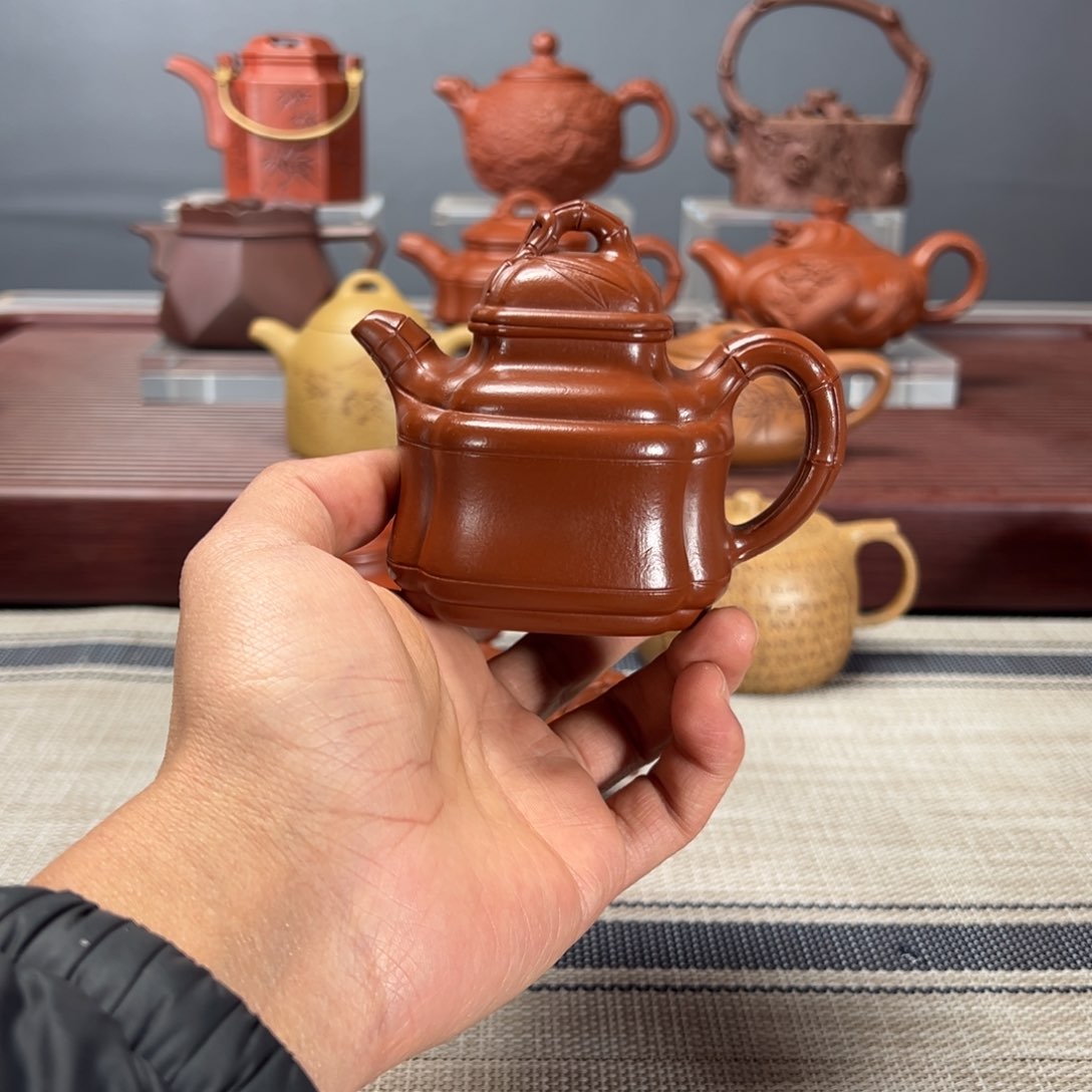 紫砂茶壶恩*四方竹鼎150CC朱泥