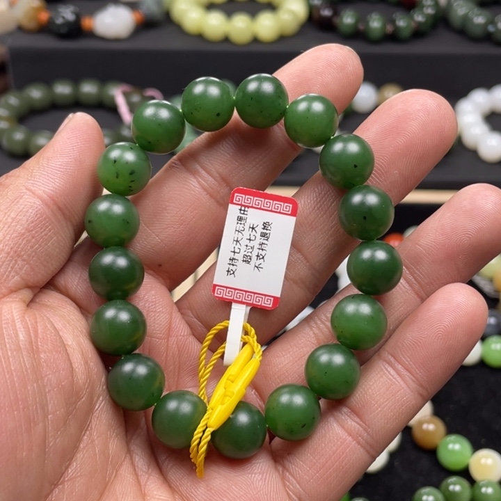 和田玉手串未镶嵌新疆碧玉子卡12柔光圆珠