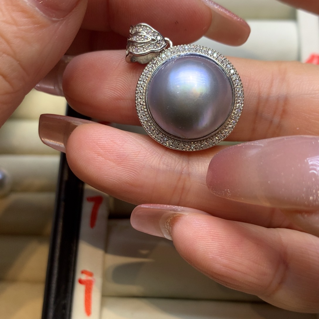 银S925镶嵌颈饰拼合珍珠（马贝珠）