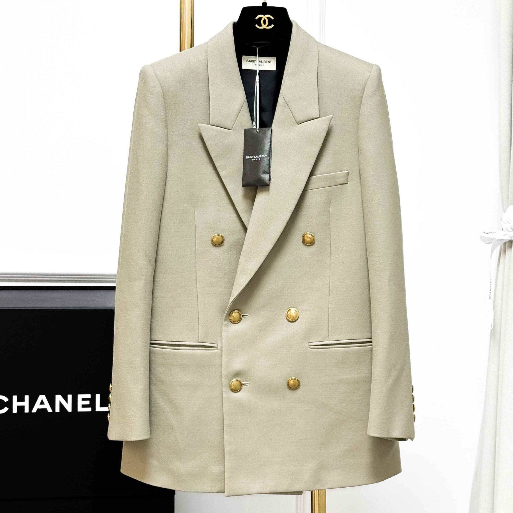 99新 YSL/圣罗兰 36码 灰绿色 金扣 长袖 西装外套  二手