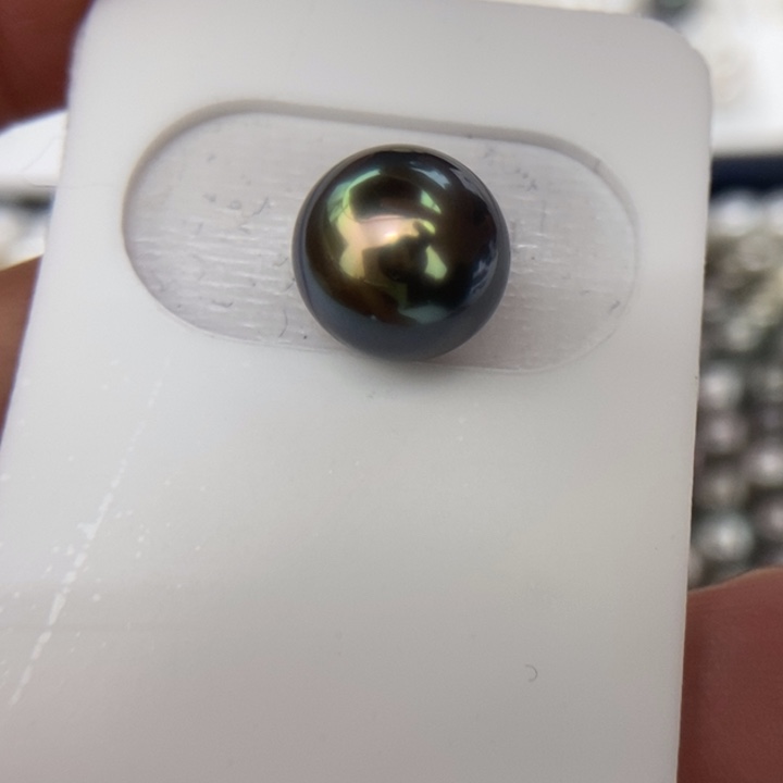 裸珠海水珍珠未镶嵌11.2mm大溪地孔雀蓝伴彩小极光