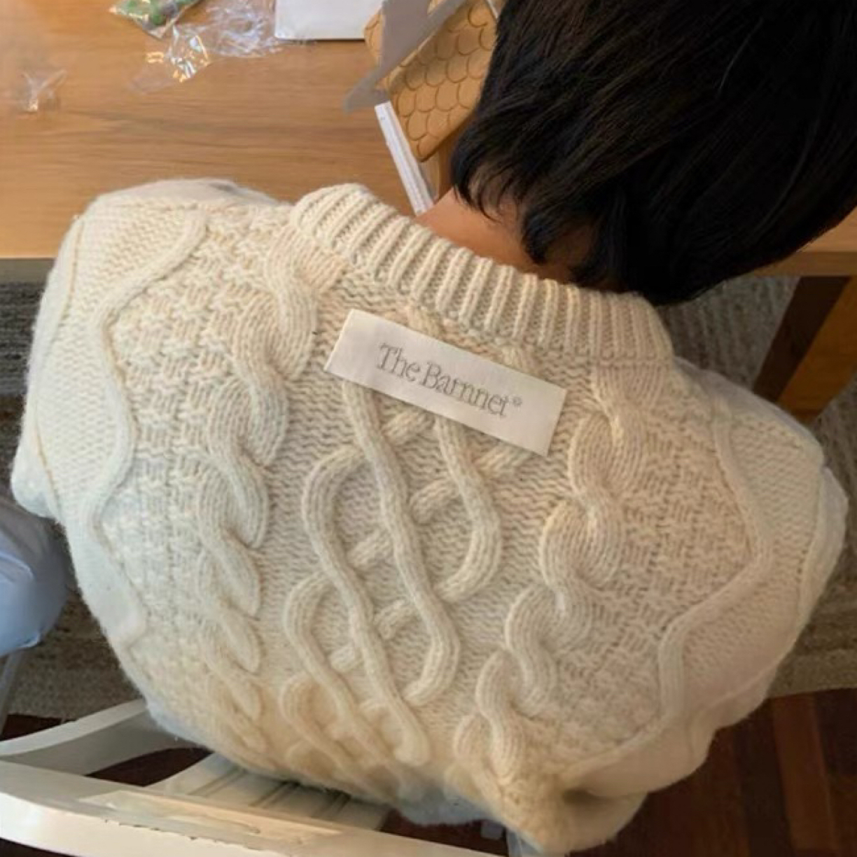 韩国东大门th*Bar*net百搭宽松圆领套头麻花毛衣