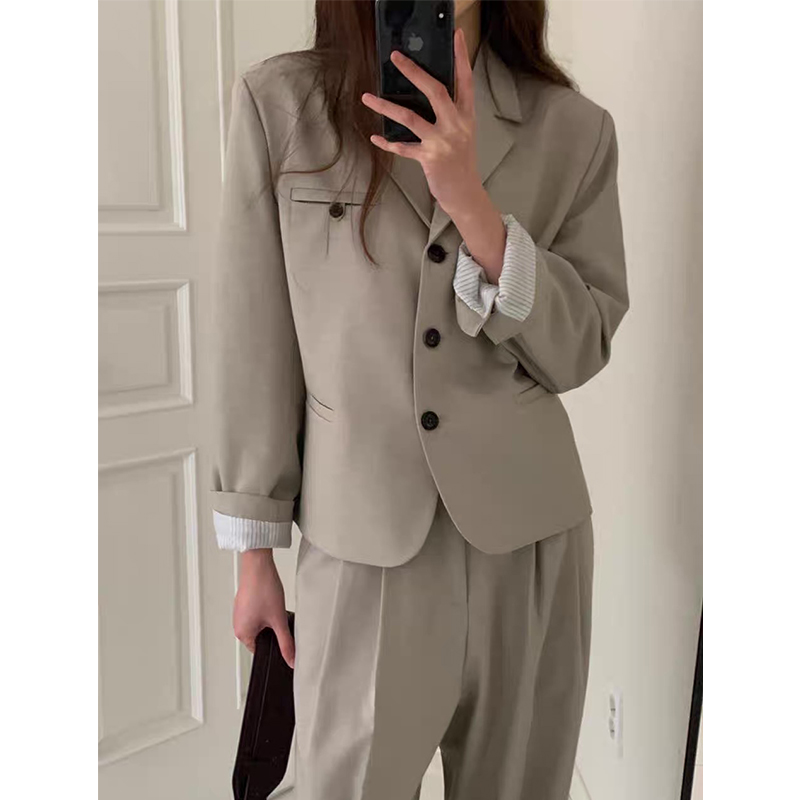 韩国overta*e 小个子天菜短款西装  复古休闲小版条纹内衬西装女