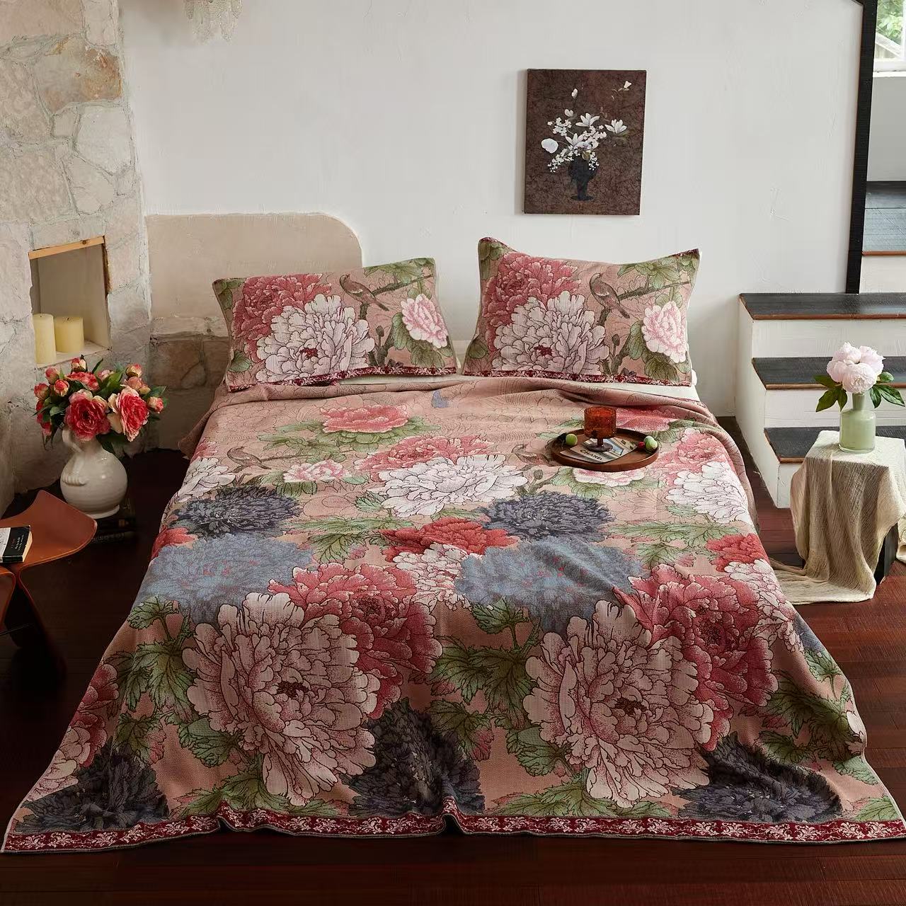 【原装正品 佛罗伦萨】非遗文化重工提花养生毯200*230cm-富贵牡丹