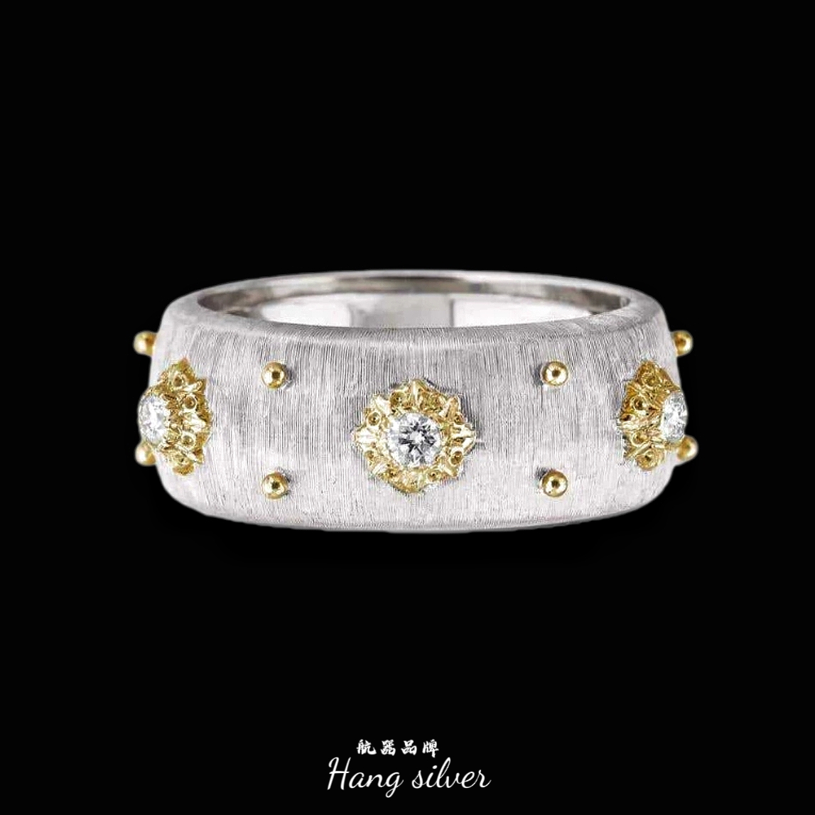 925银合成锆石戒指 李桢航航器品牌s925银高碳钻豆豆圆形精工戒指