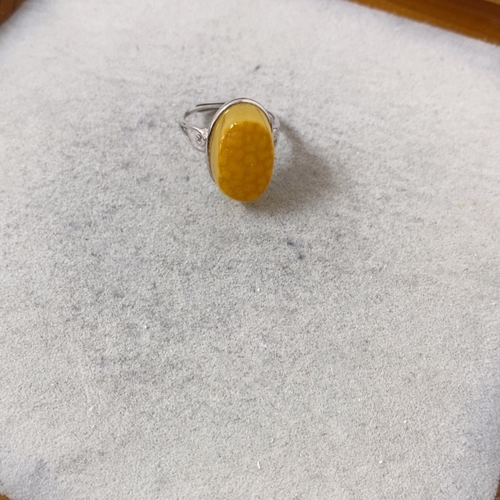 蜜蜡裸石银S925镶嵌戒指