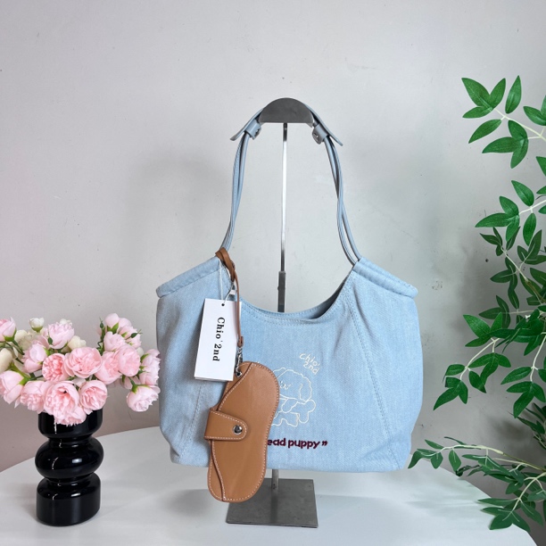 时尚百搭大容量牛仔蓝女款通勤单肩手提托特包