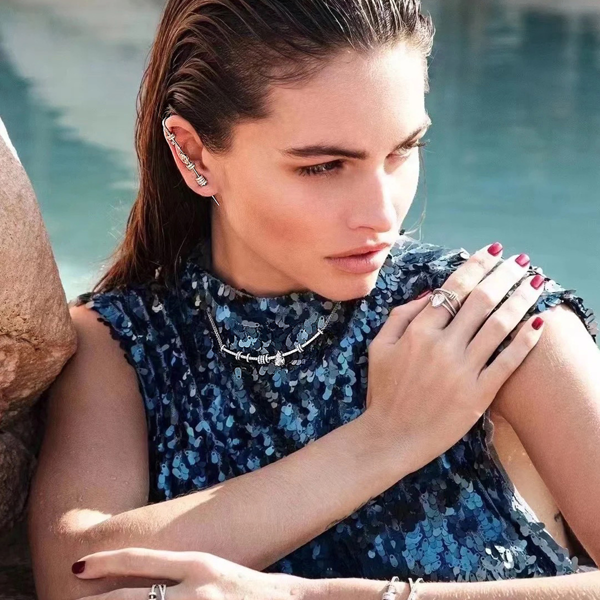 APM Monaco 坠链均925银合成锆石 梨形宝石可调节项链 AC6818OX