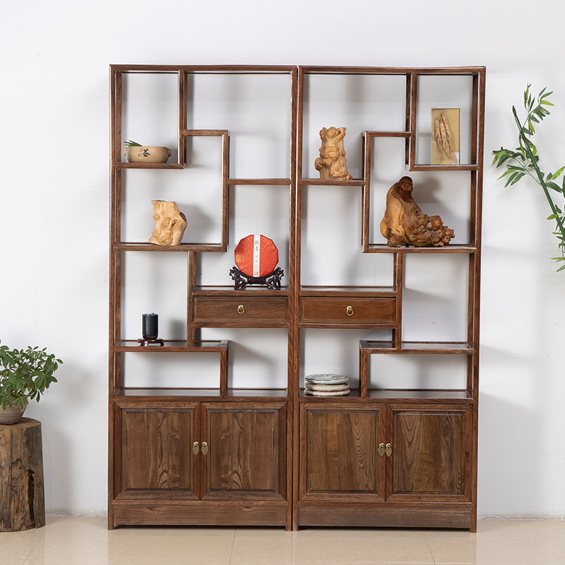 【直播】南榆木68.78小尺寸实木博古架办公室商铺隔断茶叶柜摆件架