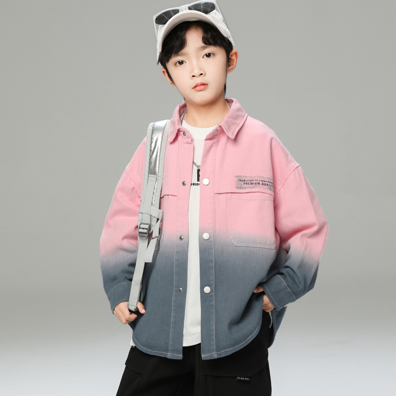 男童春秋款衬衫2025新款拼色翻领外套中大儿童潮【奇斯熊】A5018