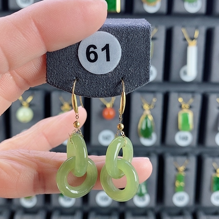 和田玉耳饰18K金镶嵌