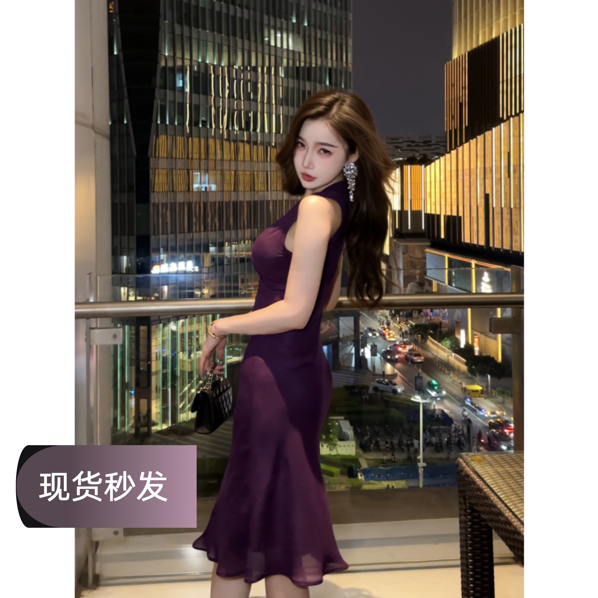 XXZHU【现货】「鎏光魅影」 夏季女人味连衣裙紫色韵味斜裁裙子ZZ-884